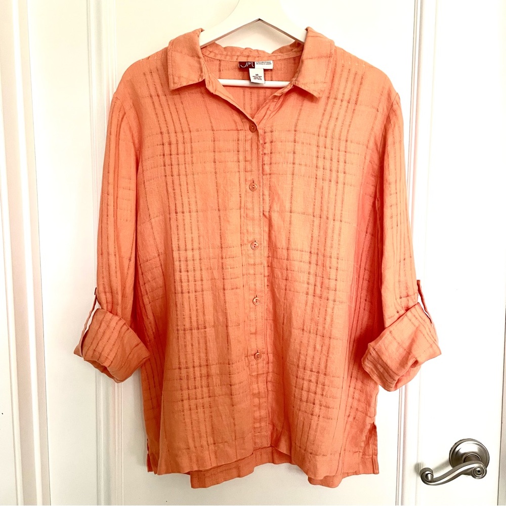 JM Collection Peach Button-Front Lightweight Blouse